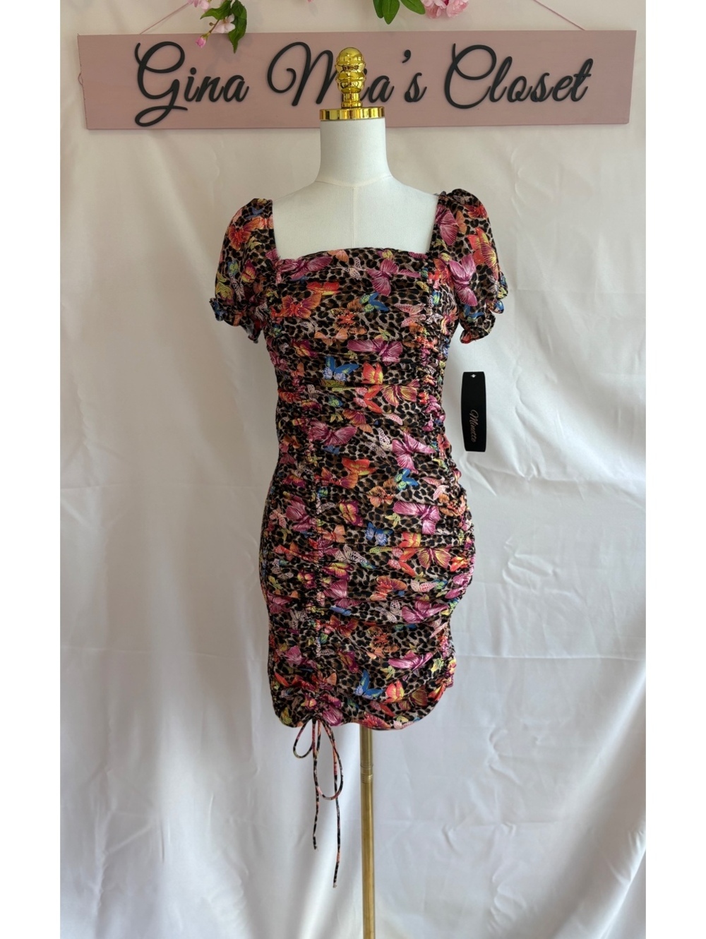 Minette Multicolor Floral Print Smocked Mini Dress with Puff Sleeves, Size